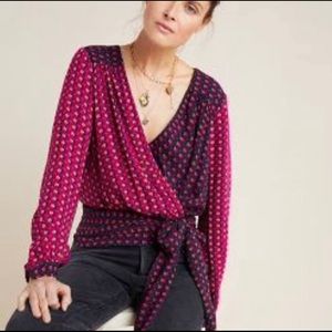 Maeve by Anthropologie Lisa Puff Sleeve Wrap Blouse